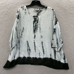 SEVYA Hardmade Blouse Womens Small/Medium Top 3/4 Sleeve Sheer Blue Black
